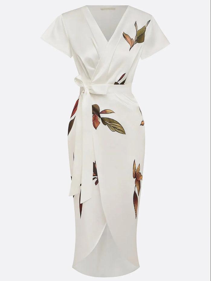 Elin™ | Elegant slå-om-kjole med blomsterprint