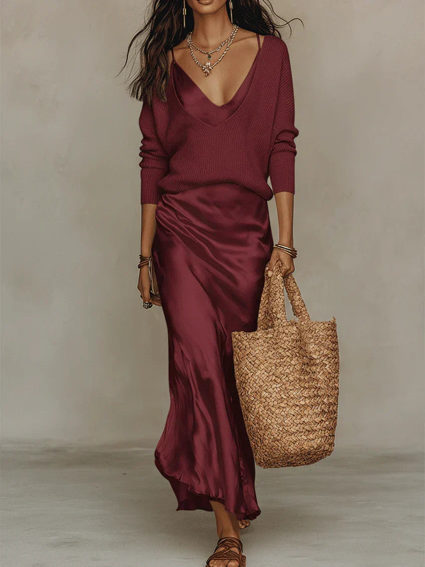Anja | Elegant satin-midikjole