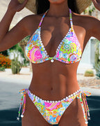 Ilse | Farverig Patchwork blondehalterbikini