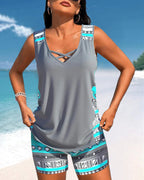 Márcia - tankini med geometrisk print