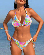 Ilse | Farverig Patchwork blondehalterbikini