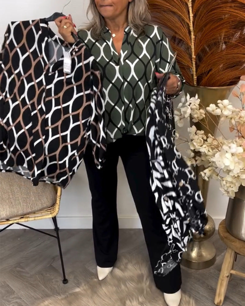 Casual langærmet bluse med print