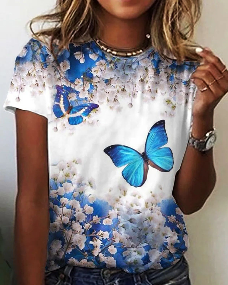 Enkel T-shirt med rund halsudskæring og print