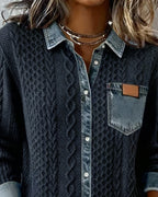 Langærmet skjorte med denimdetaljer