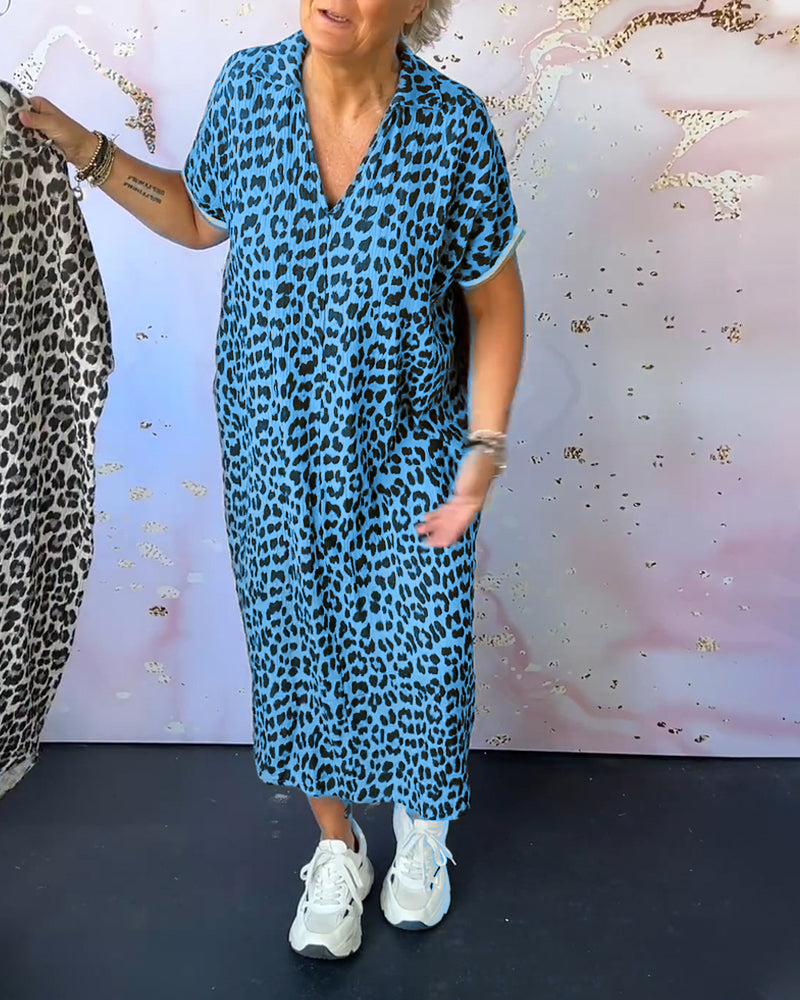 Fleur | V-hals kjole med leopardprint