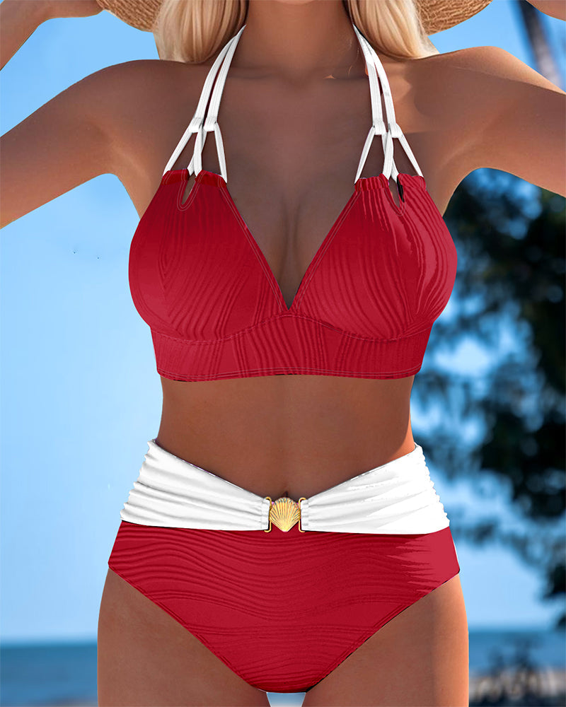 Bikini med høj talje og dobbelt bånd