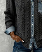 Langærmet skjorte med denimdetaljer