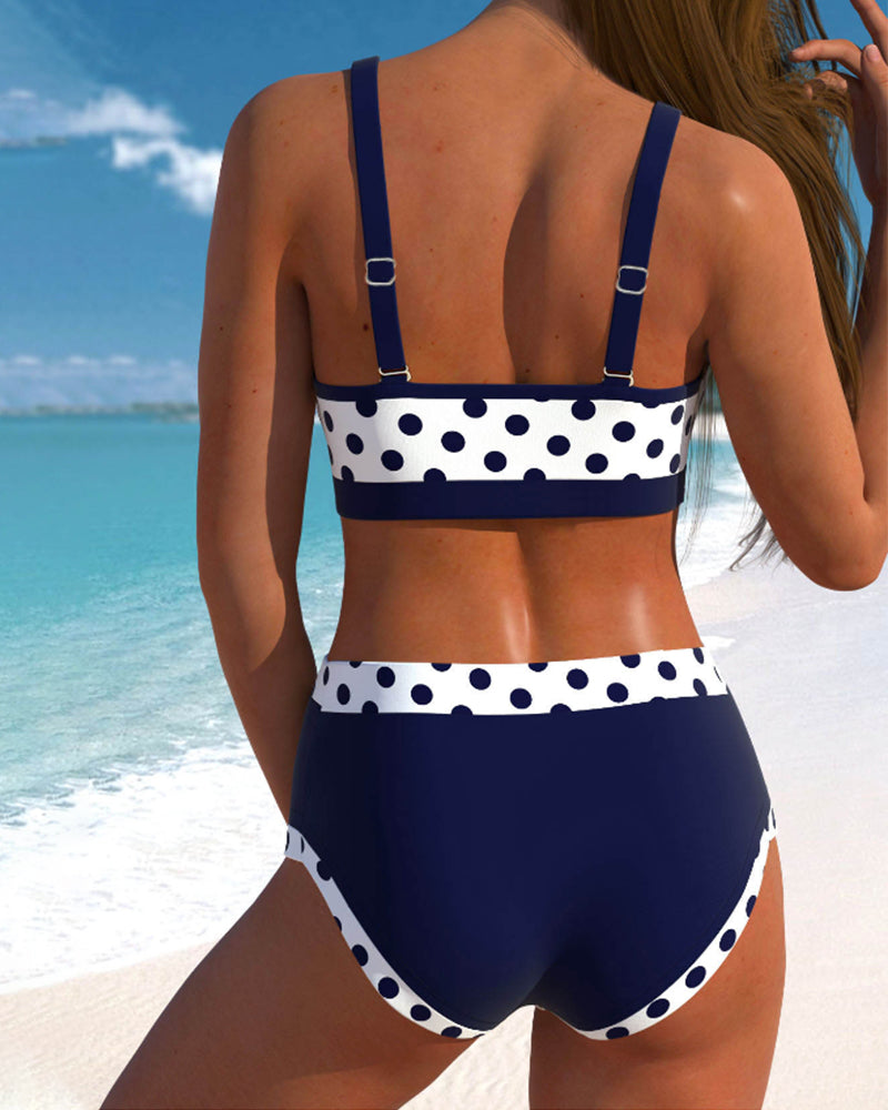 Liesbeth - Prikket Bikini Med Høj Talje Og Patchwork-Design