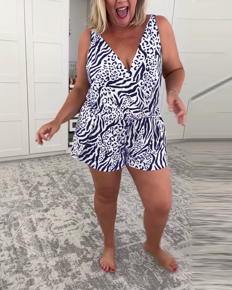Slim-fit badedragt med zebraprint