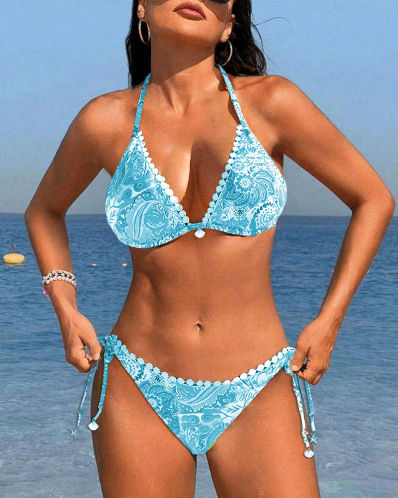 Ilse | Farverig Patchwork blondehalterbikini