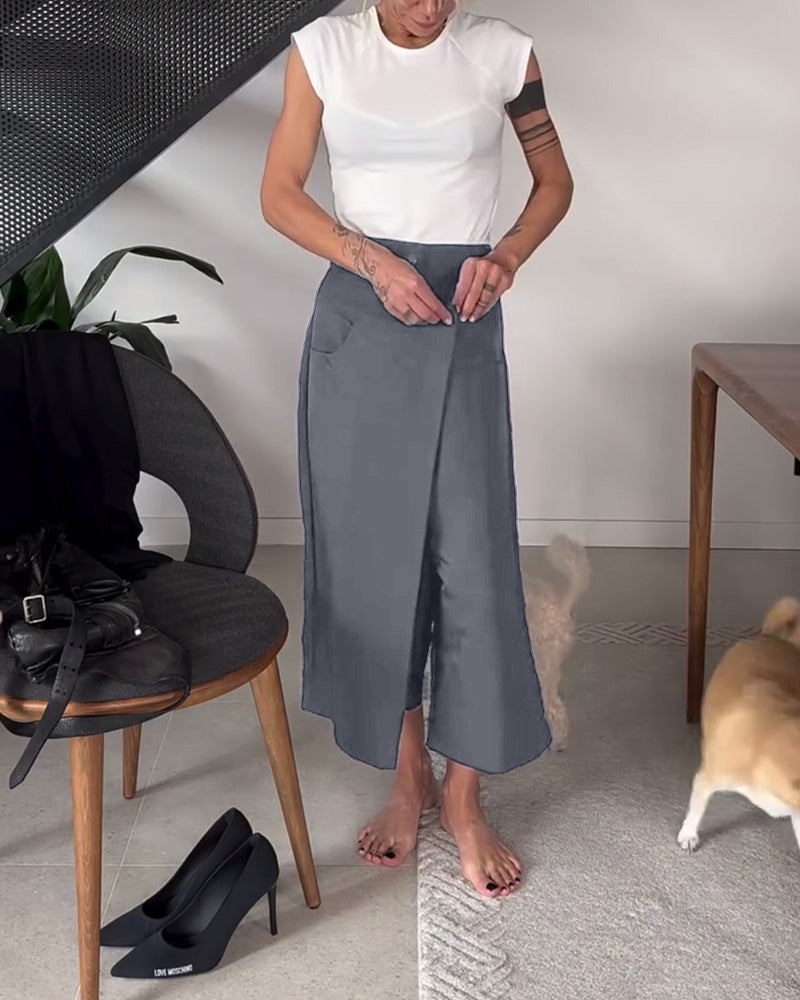 Femke | Ensfarvede Asymmetriske Casual Bukser