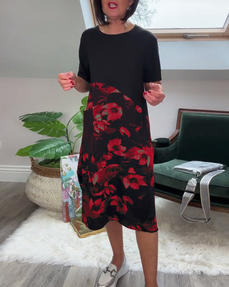 Patchworkkjole med Rund Hals og Blomsterprint