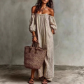 Bella | Boho Maxikjole med Bare Skuldre