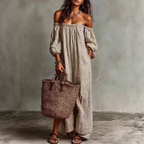 Bella | Boho Maxikjole med Bare Skuldre