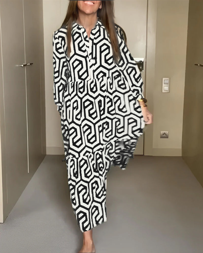 Nina | Kjole med Prikker og Geometrisk Print