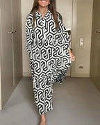 Nina | Kjole med Prikker og Geometrisk Print