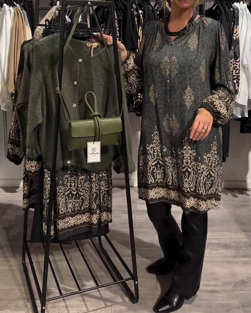 VINTAGE REVERSKJORTESKJØRT MED TRYKK OG KNAPPER