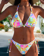 Ilse | Farverig Patchwork blondehalterbikini