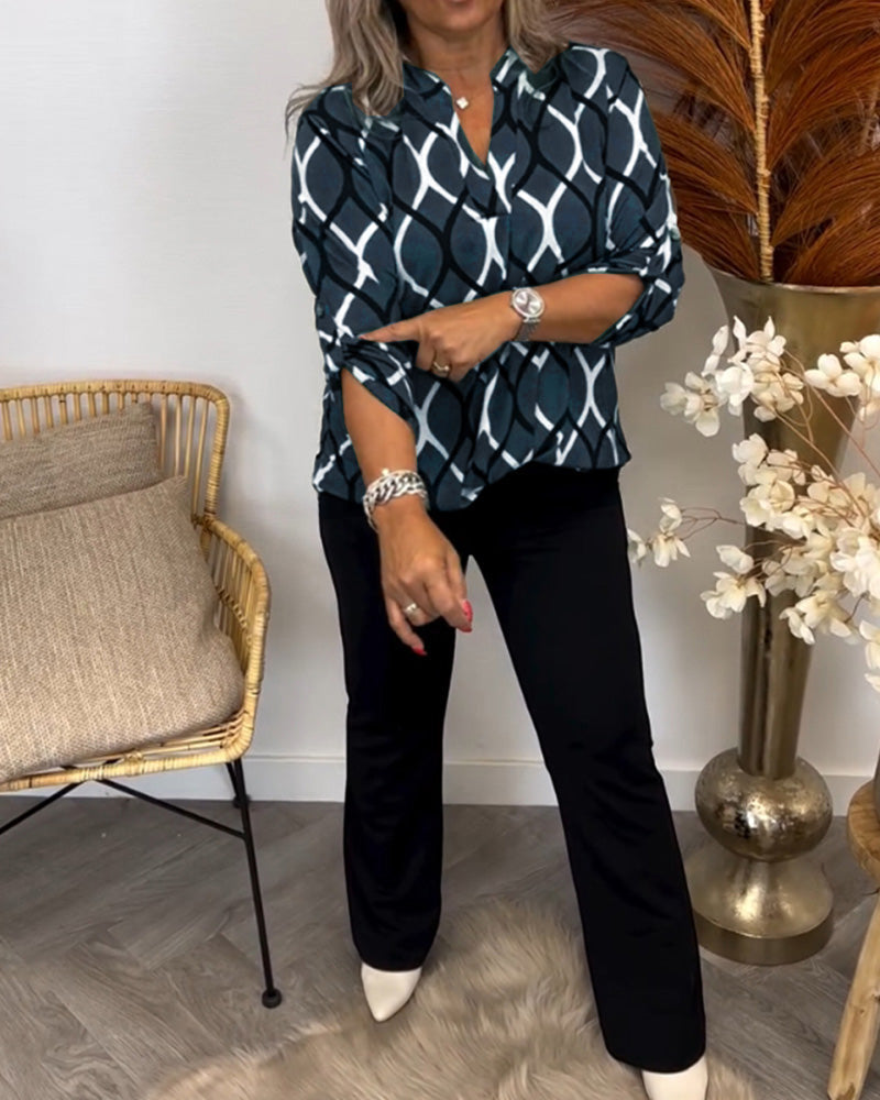 Casual langærmet bluse med print