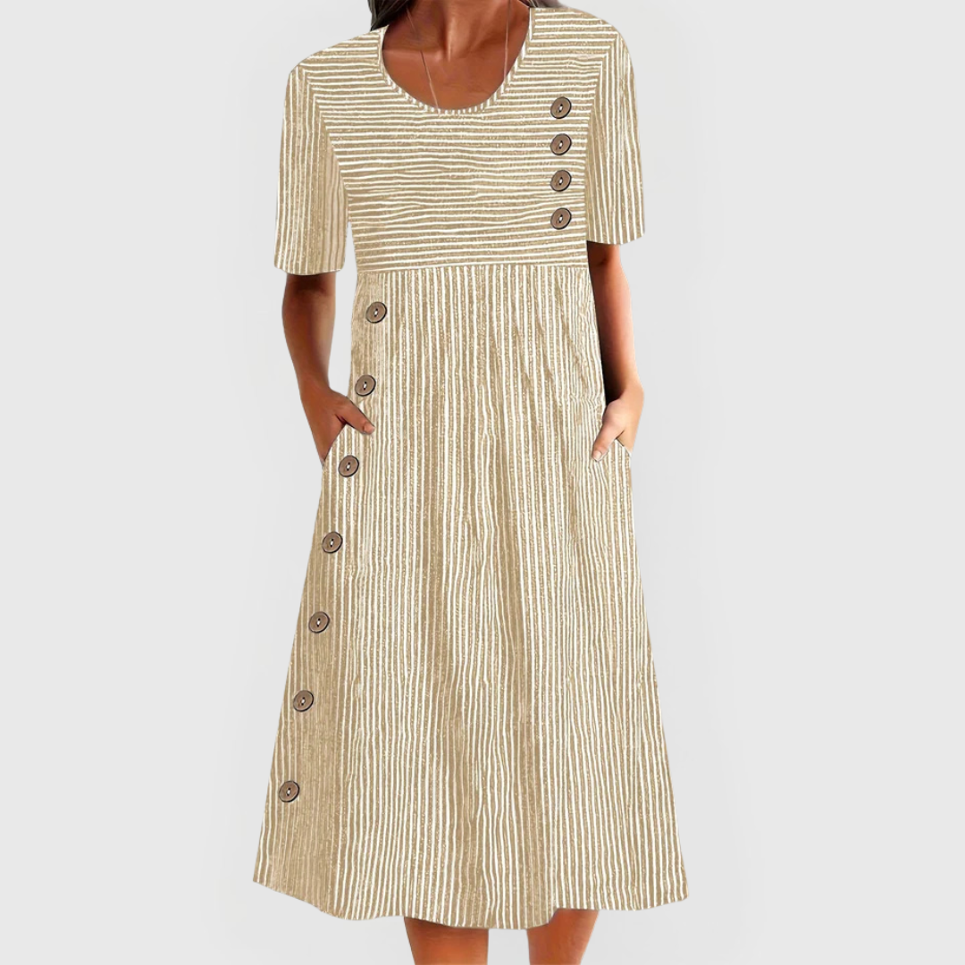Julia | Stribet Midi Kjole