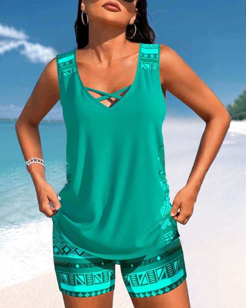 Márcia - tankini med geometrisk print