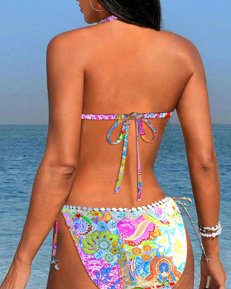 Ilse | Farverig Patchwork blondehalterbikini