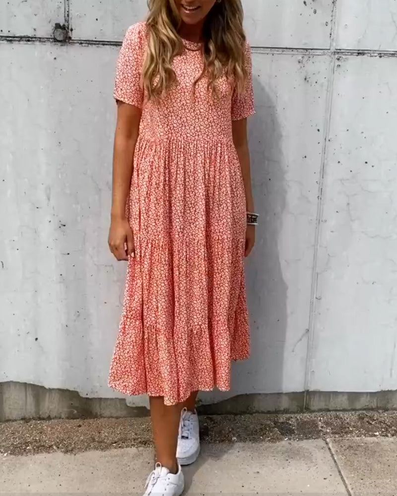 Anna | Kortærmet kjole med blomsterprint