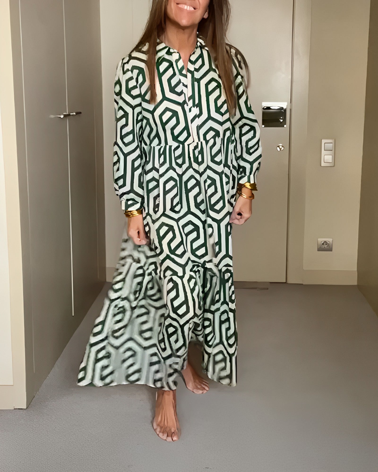 Nina | Kjole med Prikker og Geometrisk Print