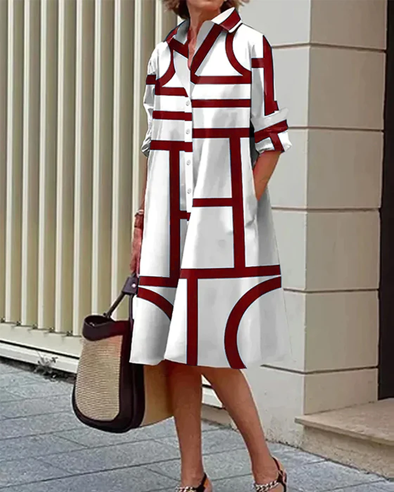 Tessa | Kjole med Lommer og Geometrisk Print