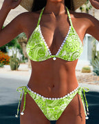 Ilse | Farverig Patchwork blondehalterbikini