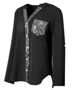 Nina | Casual top med pailletindsats og knapper