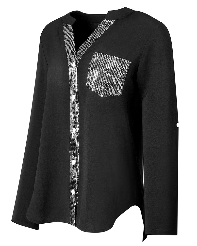 Nina | Casual top med pailletindsats og knapper