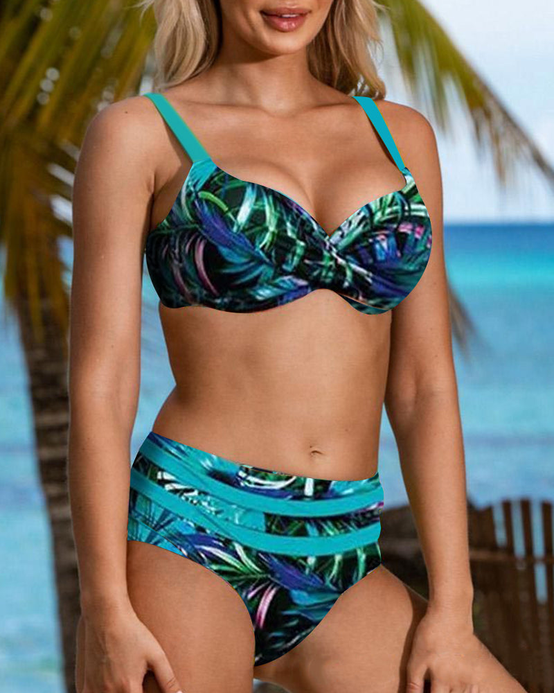 Margarida - Bikini med høj talje og bladmønster