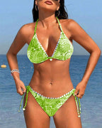 Ilse | Farverig Patchwork blondehalterbikini