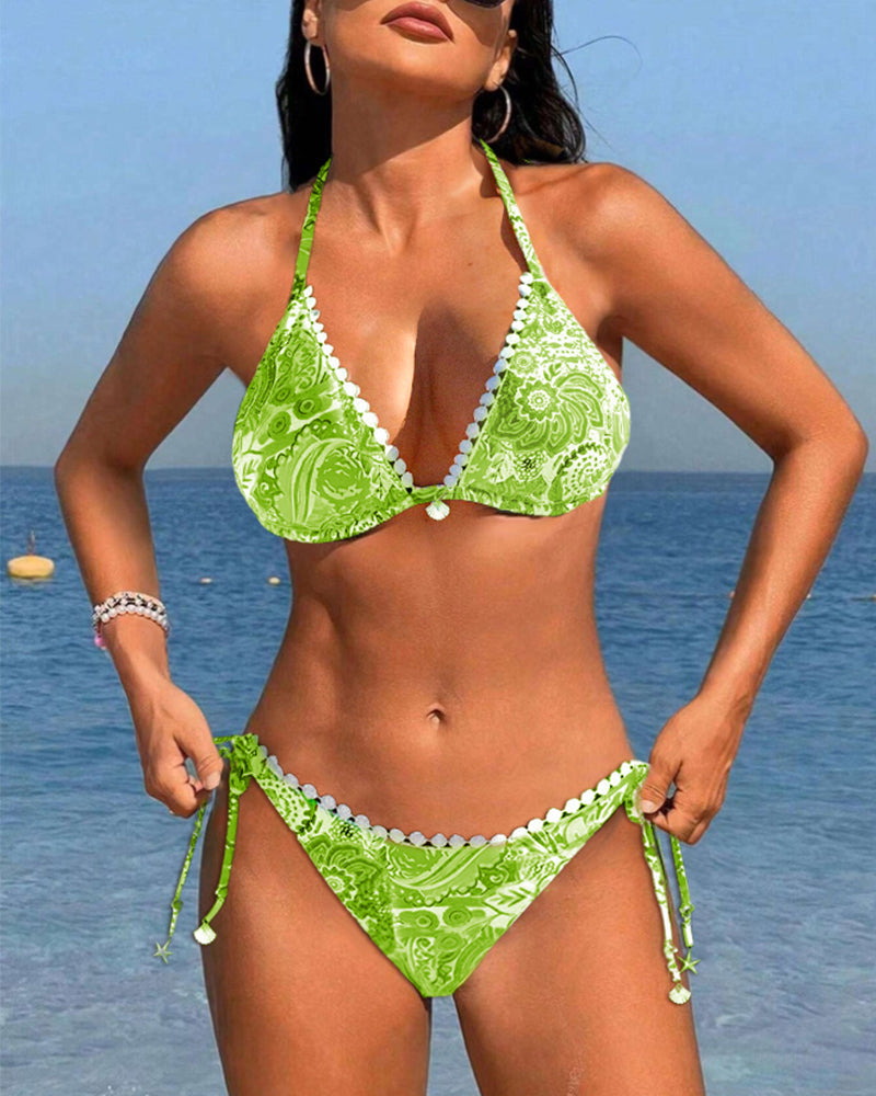 Ilse | Farverig Patchwork blondehalterbikini