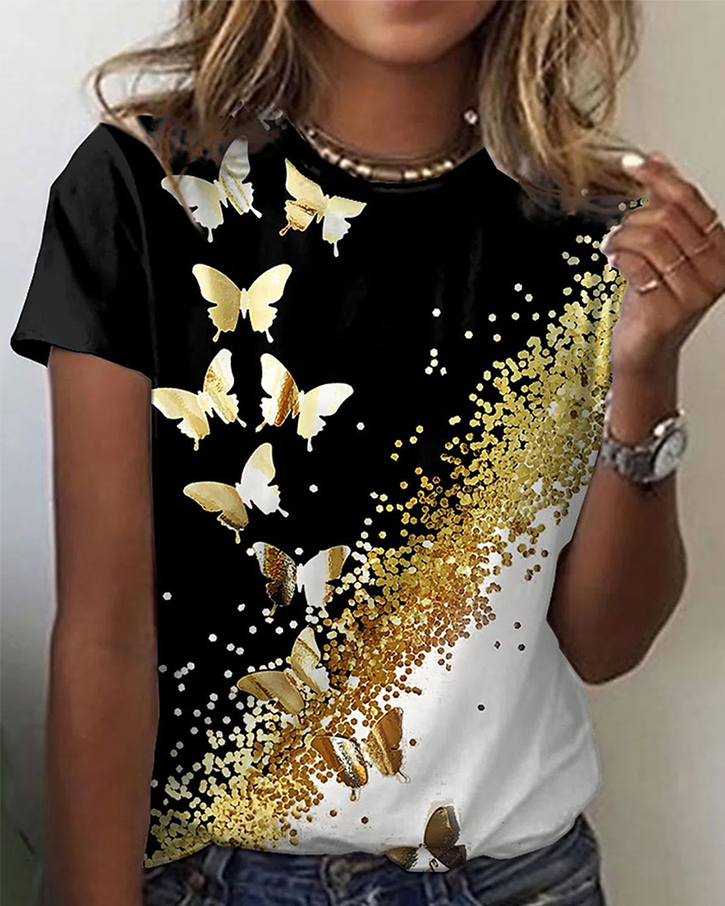 Enkel T-shirt med rund halsudskæring og print