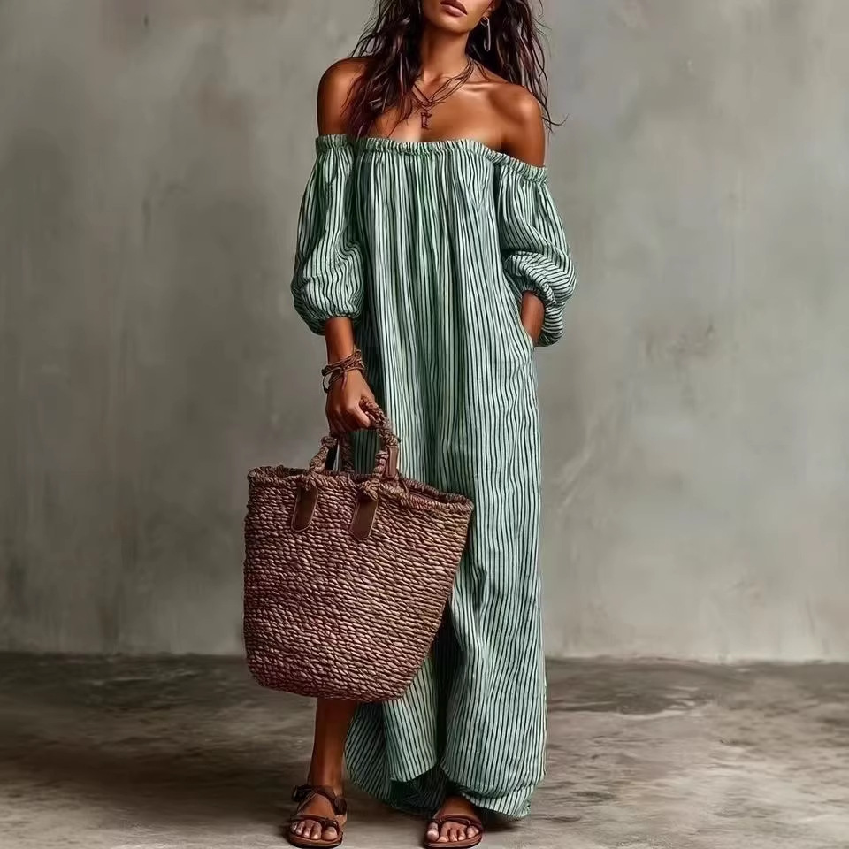 Bella | Boho Maxikjole med Bare Skuldre
