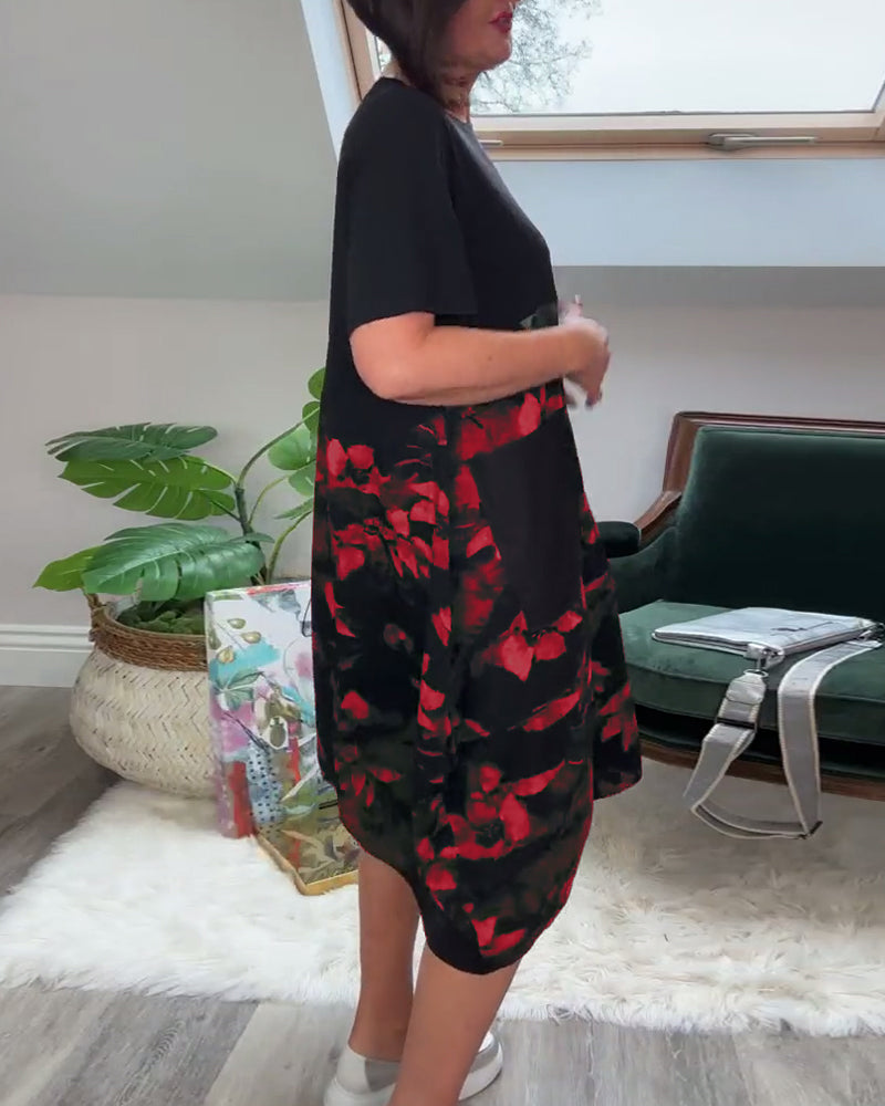 Patchworkkjole med Rund Hals og Blomsterprint