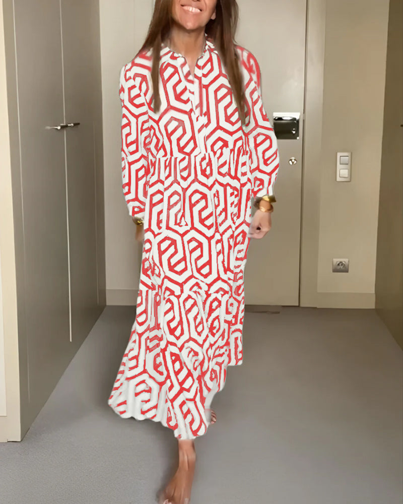 Nina | Kjole med Prikker og Geometrisk Print