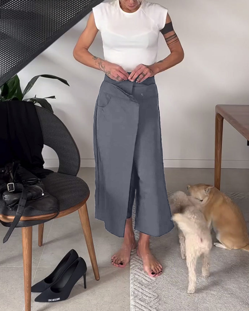 Femke | Ensfarvede Asymmetriske Casual Bukser