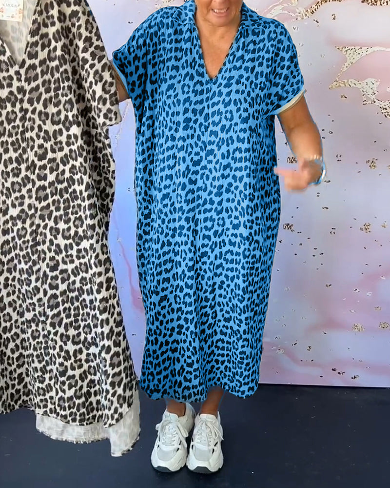 Fleur | V-hals kjole med leopardprint