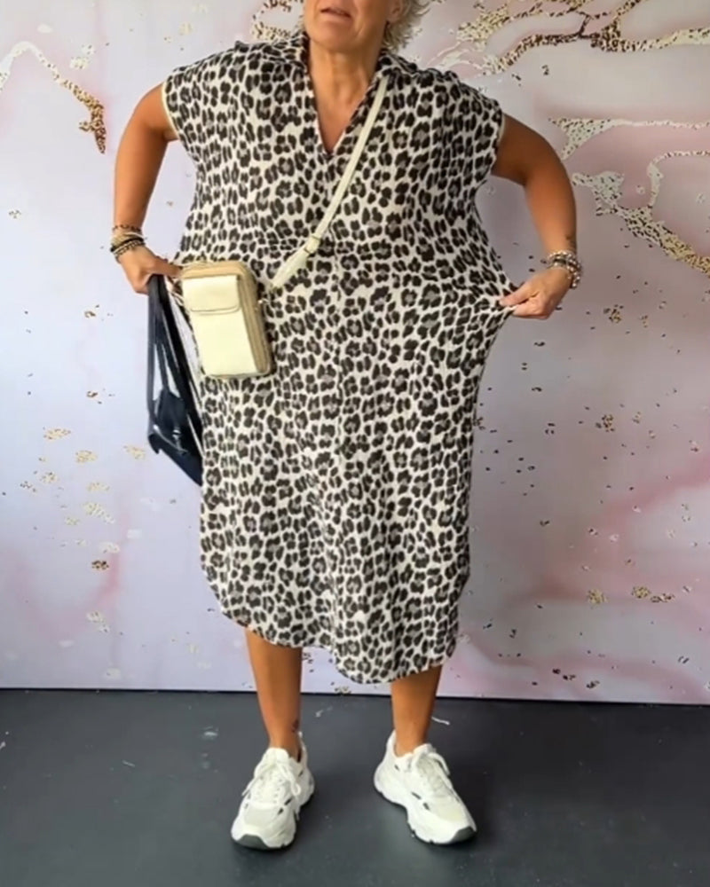 Fleur | V-hals kjole med leopardprint