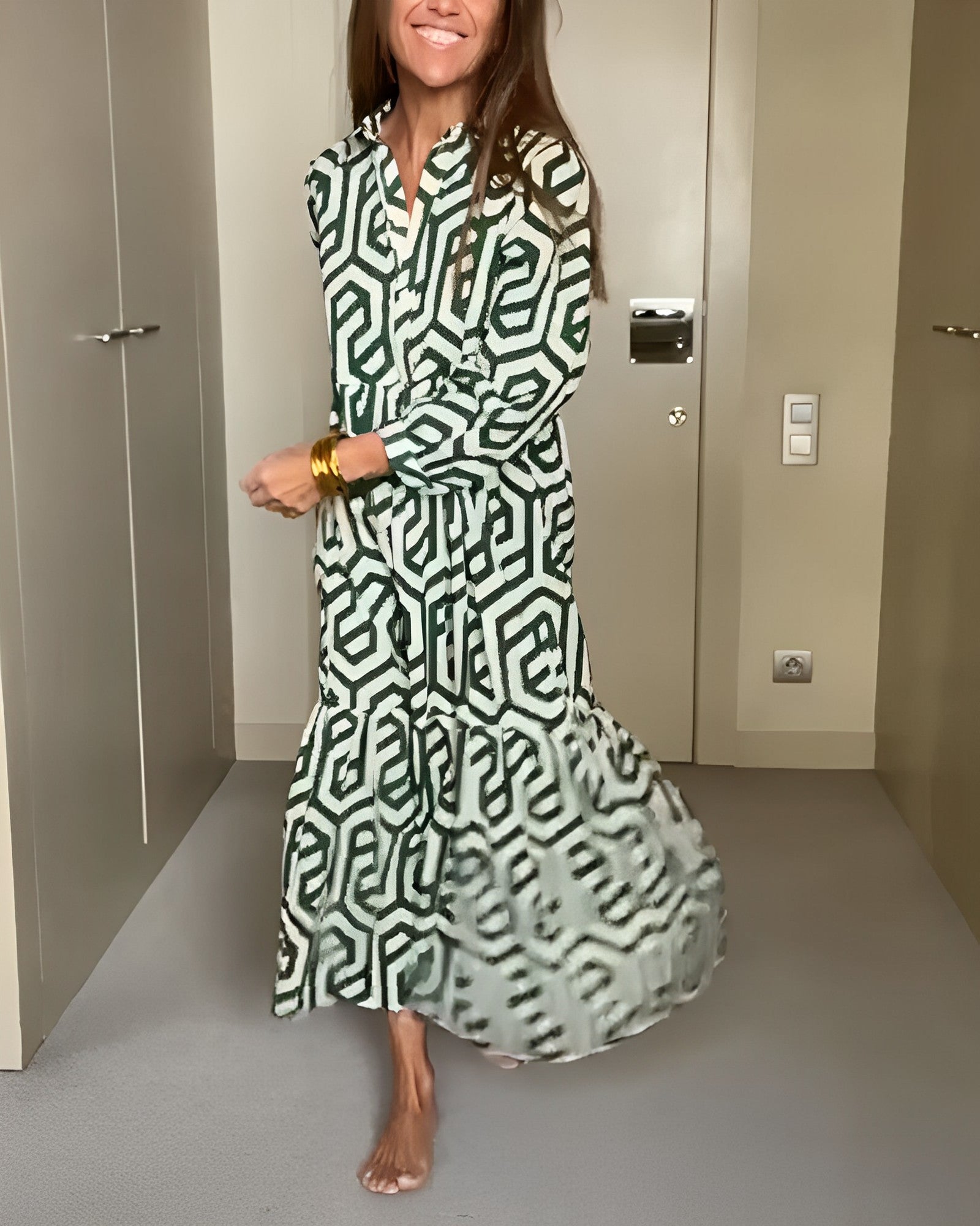 Nina | Kjole med Prikker og Geometrisk Print
