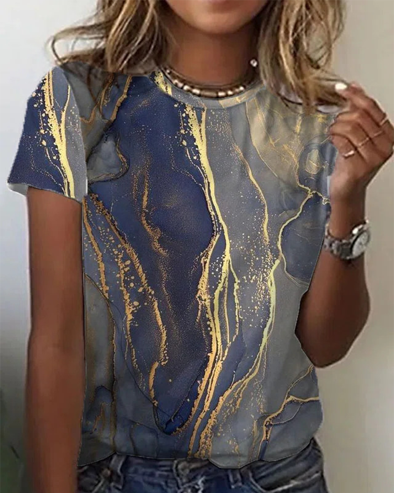 Enkel T-shirt med rund halsudskæring og print