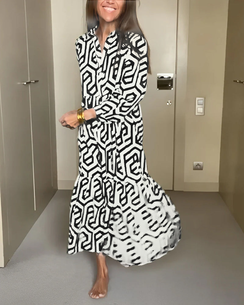 Nina | Kjole med Prikker og Geometrisk Print