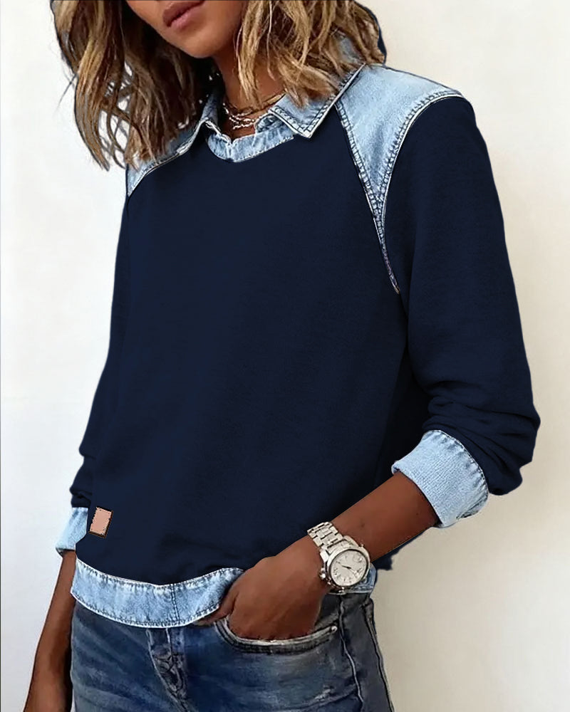 Bluse med moderigtige revers og lange ærmer