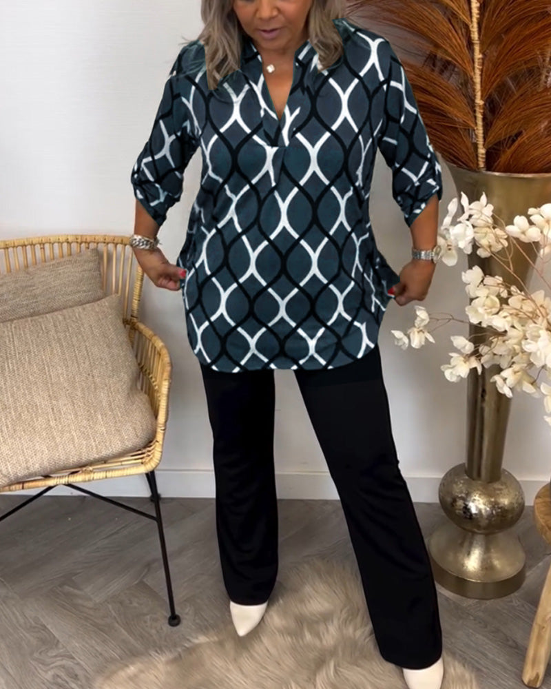 Casual langærmet bluse med print