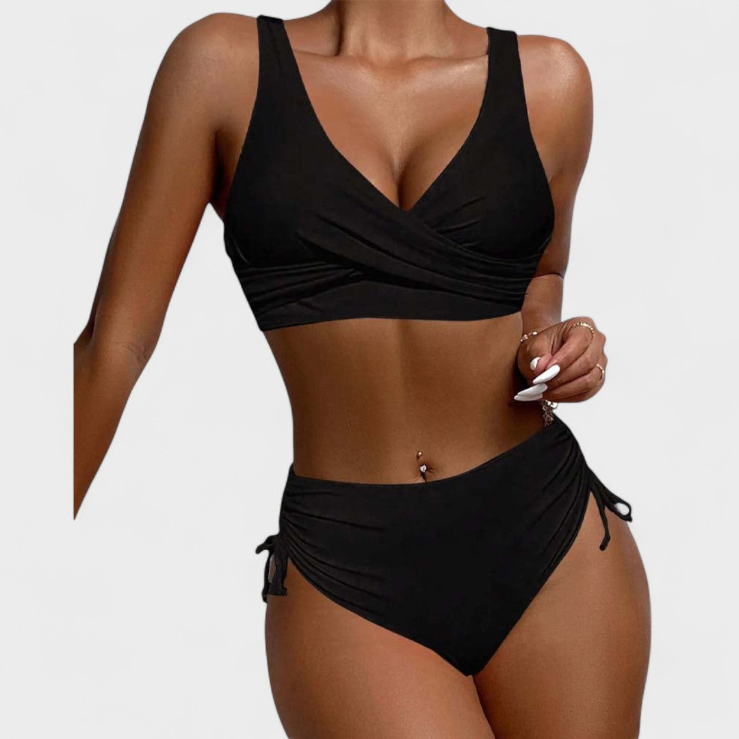 Helena - Bikini med høj talje og bikinitop med krydsede stropper