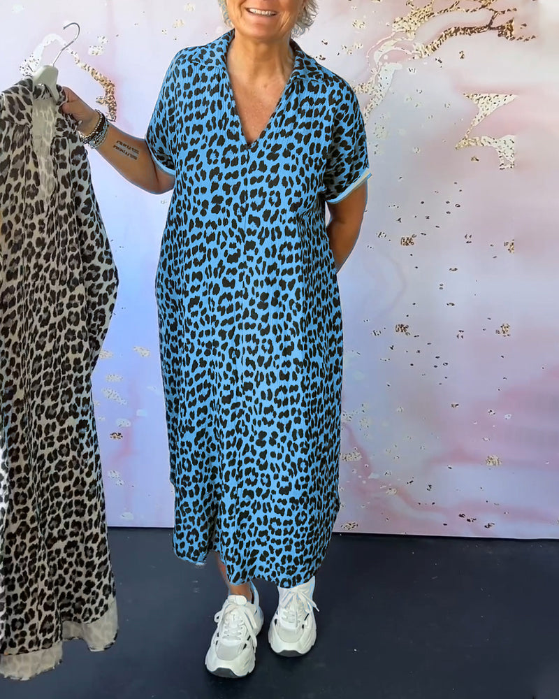 Fleur | V-hals kjole med leopardprint