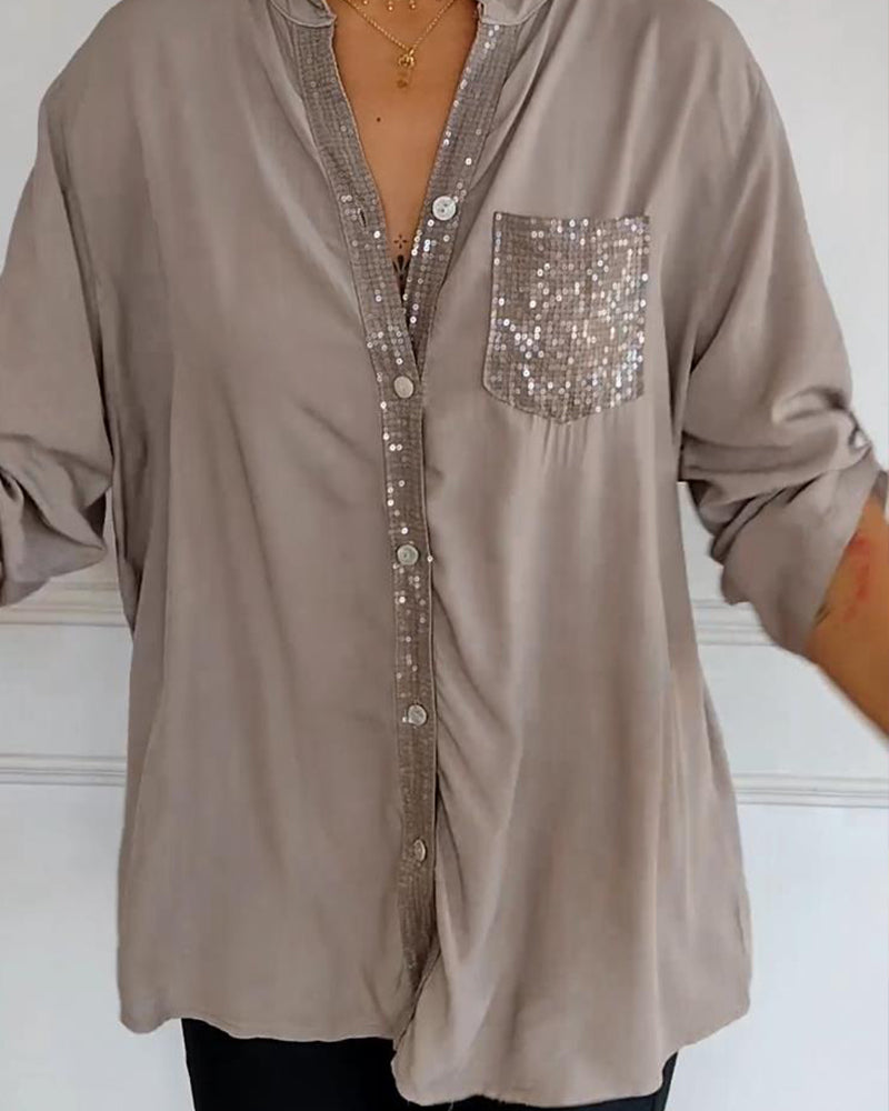 Nina | Casual top med pailletindsats og knapper
